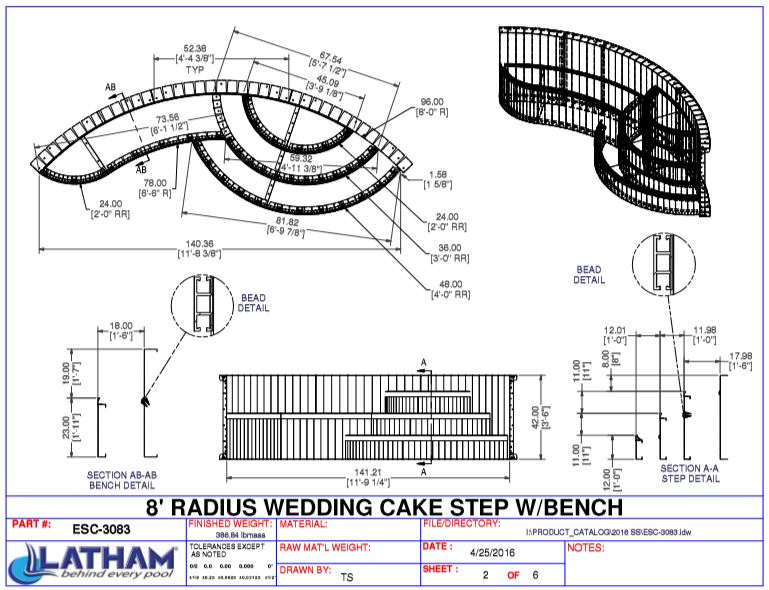 8' Radius Steel Wedding Cake Step 42" w/ Right Bench